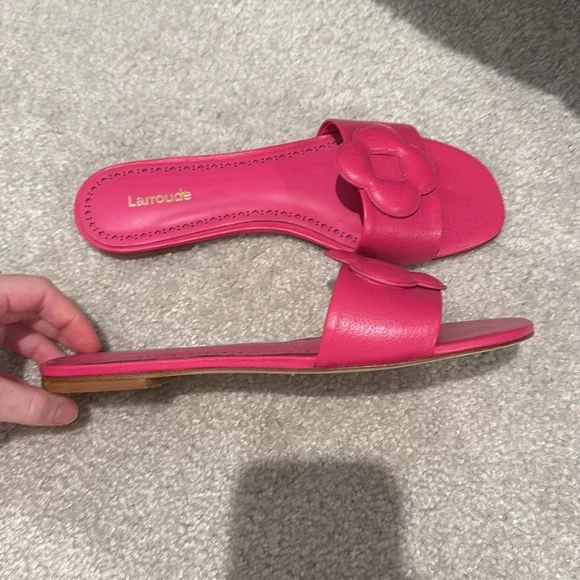 NWOT Larroude Flora flat leather mule sandal in pink - Picture 3 of 4